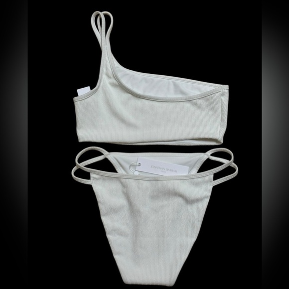 JONATHAN SIMKHAI Sz M Bikini off white ribbed one shoulder swimsuit New NWT - Picture 3 of 5